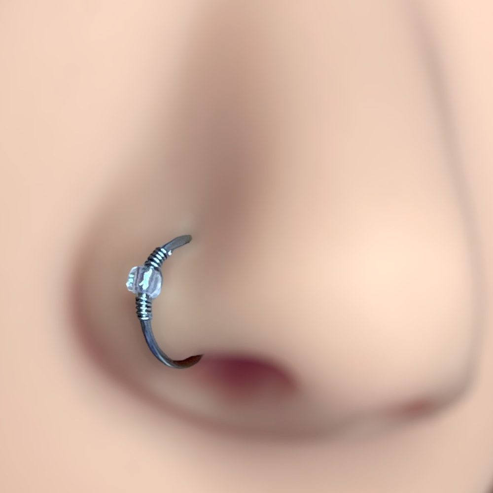 2/$18 hoop nose ring 20 gauge clear iridescent bead coils